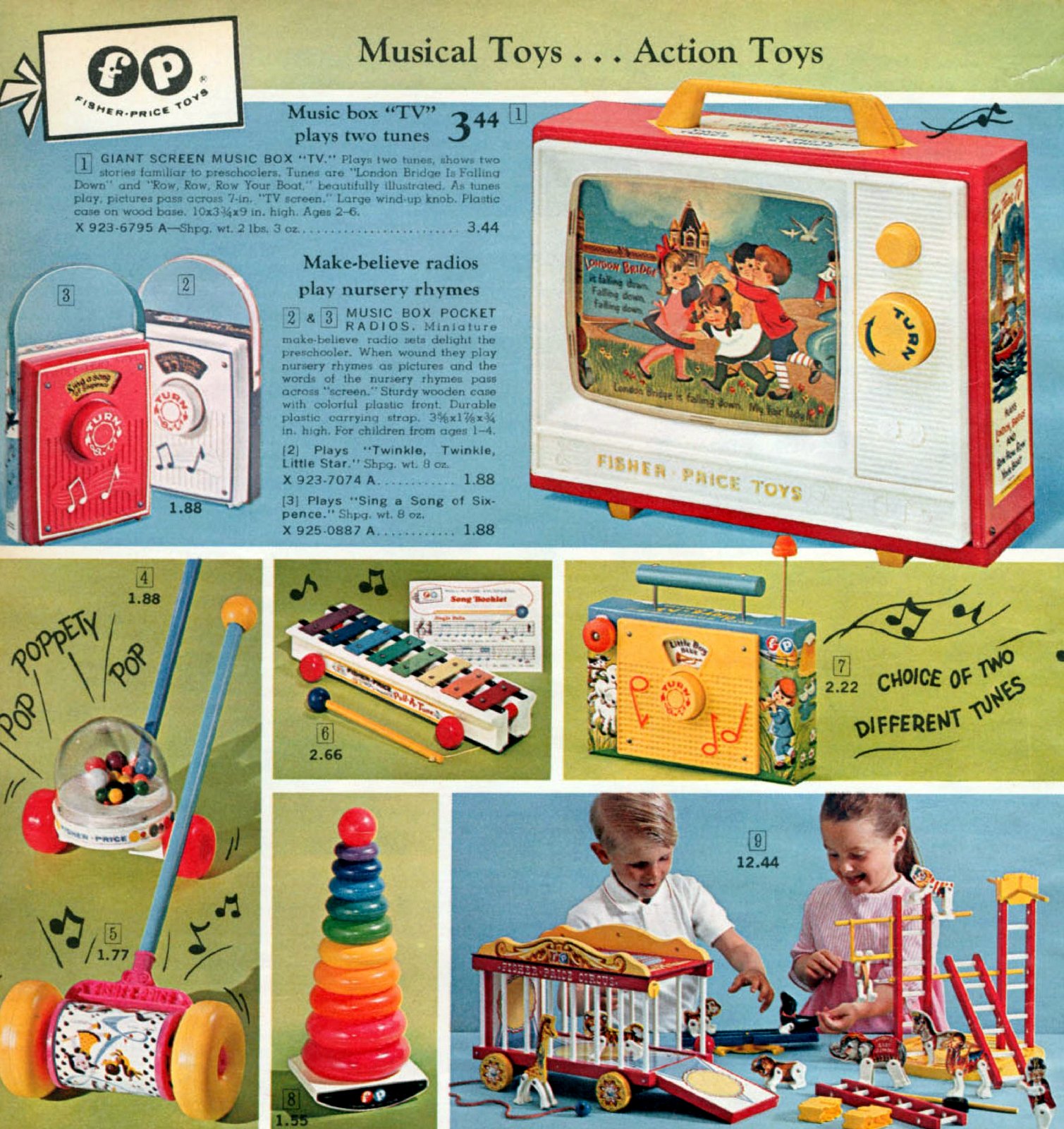 Vintage musical and action toys - Fisher Price (1967) via ClickAmericana com