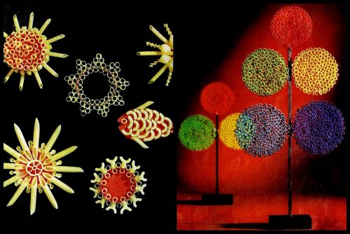 Vintage pasta crafts Cute and creative decorations made with dried noodles - Ideas from the 60s