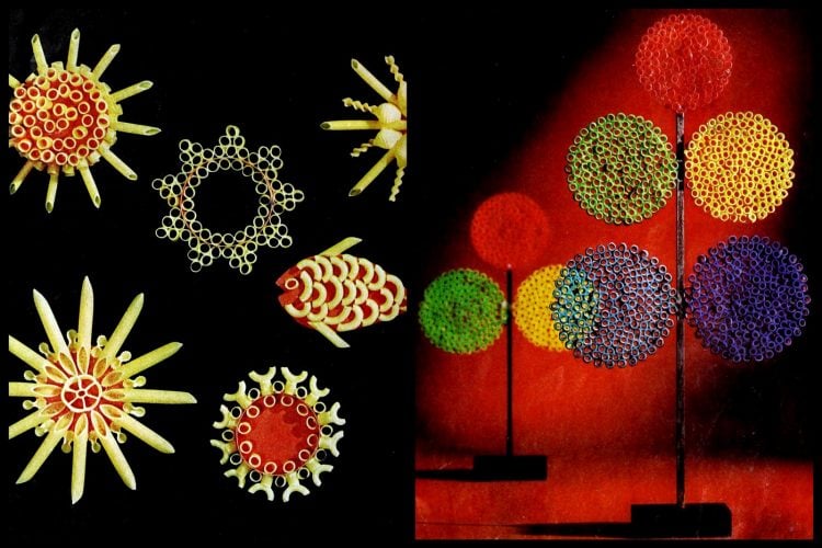 Vintage pasta crafts Cute and creative decorations made with dried noodles - Ideas from the 60s