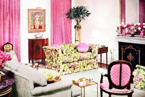 Vintage pink luxurious old New York City apartment (1950s)