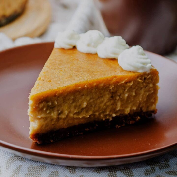 Vintage pumpkin pie in graham cracker crumb crust