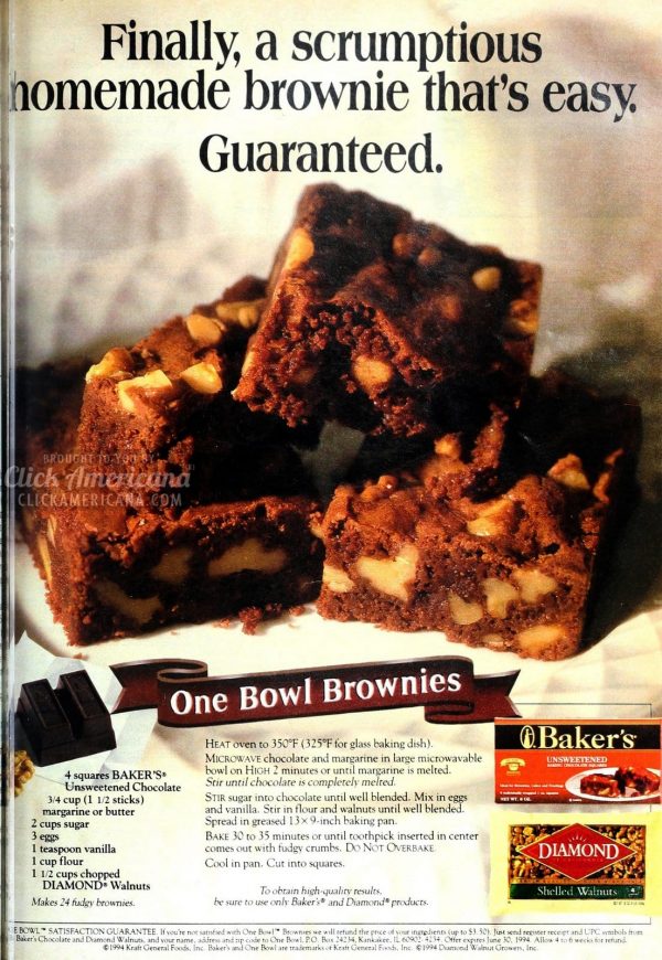The original Baker's onebowl brownies recipe (1994) Click Americana