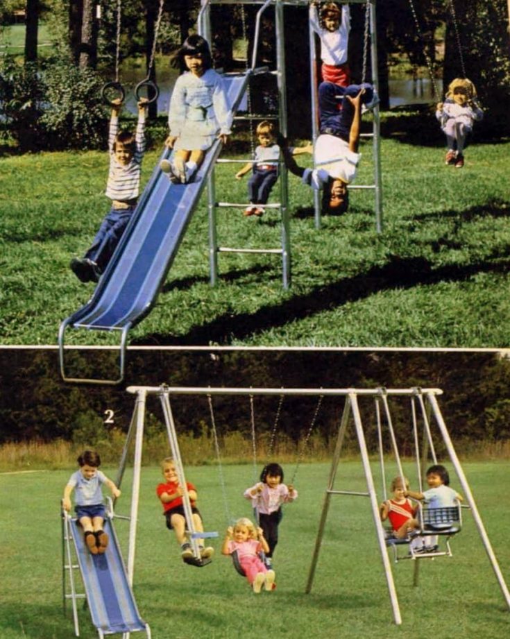 Check out these 36 vintage metal swing sets that offered backyard fun