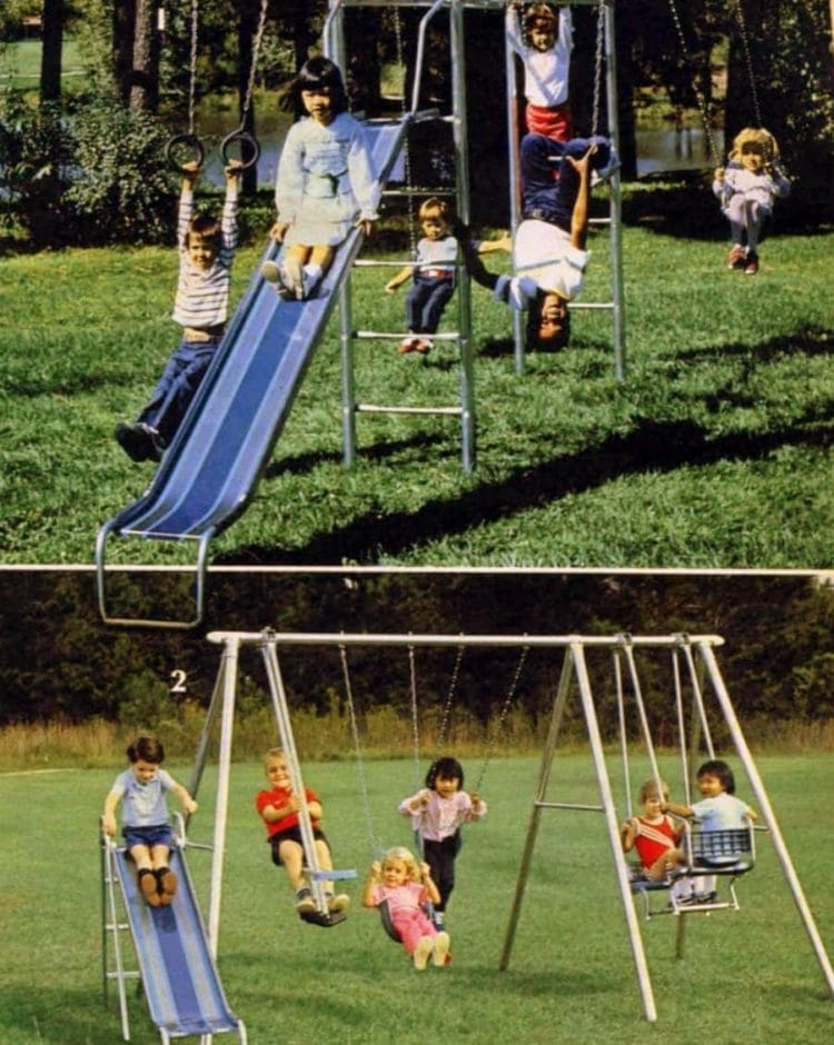 Check out these 36 vintage metal swing sets that offered backyard fun