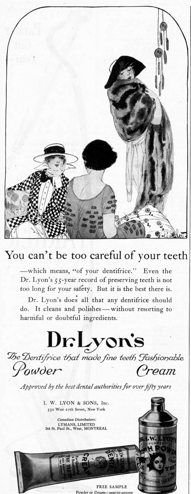 Vintage toothpaste - Dr Lyon's powder and cream dentifrice (1921) via ClickAmericana com
