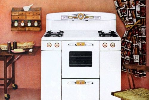 What old-fashioned gas ranges in 1950s kitchens were like