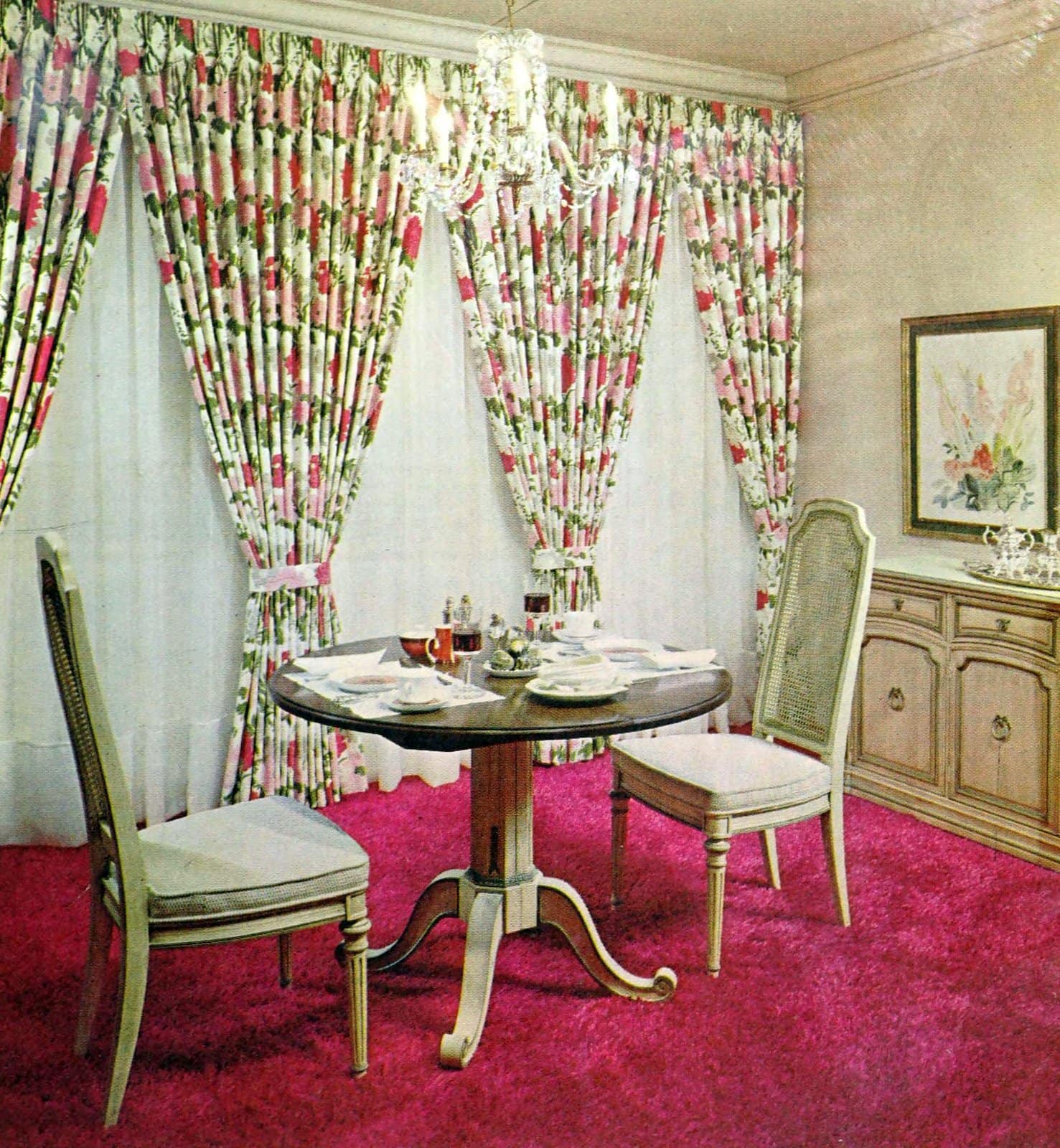 These 25 unique mid-century curtains and drapes may inspire you or... not 3 Wide vintage floral tie-back draperies from the 1970s