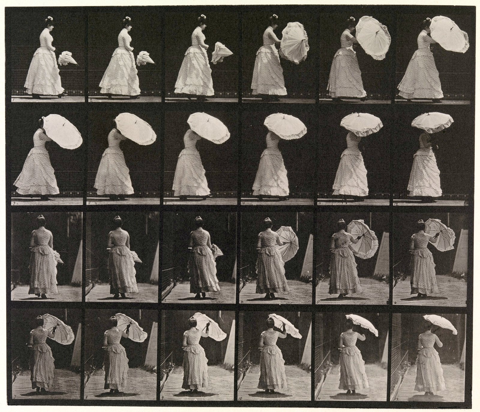Parasol fever: The obsessive, forgotten world of Victorian sun umbrellas in the 1800s 12 Woman Opening Parasol by Eadweard Muybridge The Photo-Gravure Company 1880s via ClickAmericana com