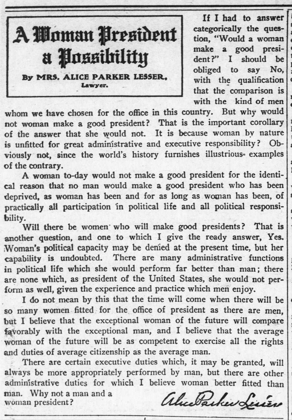 Woman President - Lane County Journal (Dighton, Kansas) April 27, 1906 via ClickAmericana com