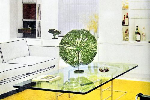 Yellow and green warmed up this cool white 1960s apartment