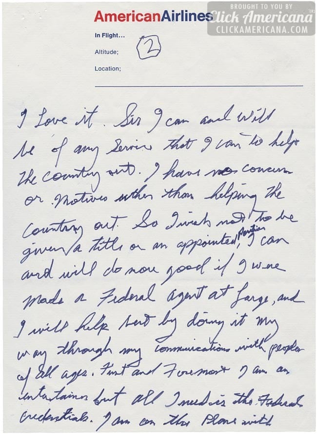 Elvis Presley's handwritten letter to President Nixon - Page 2