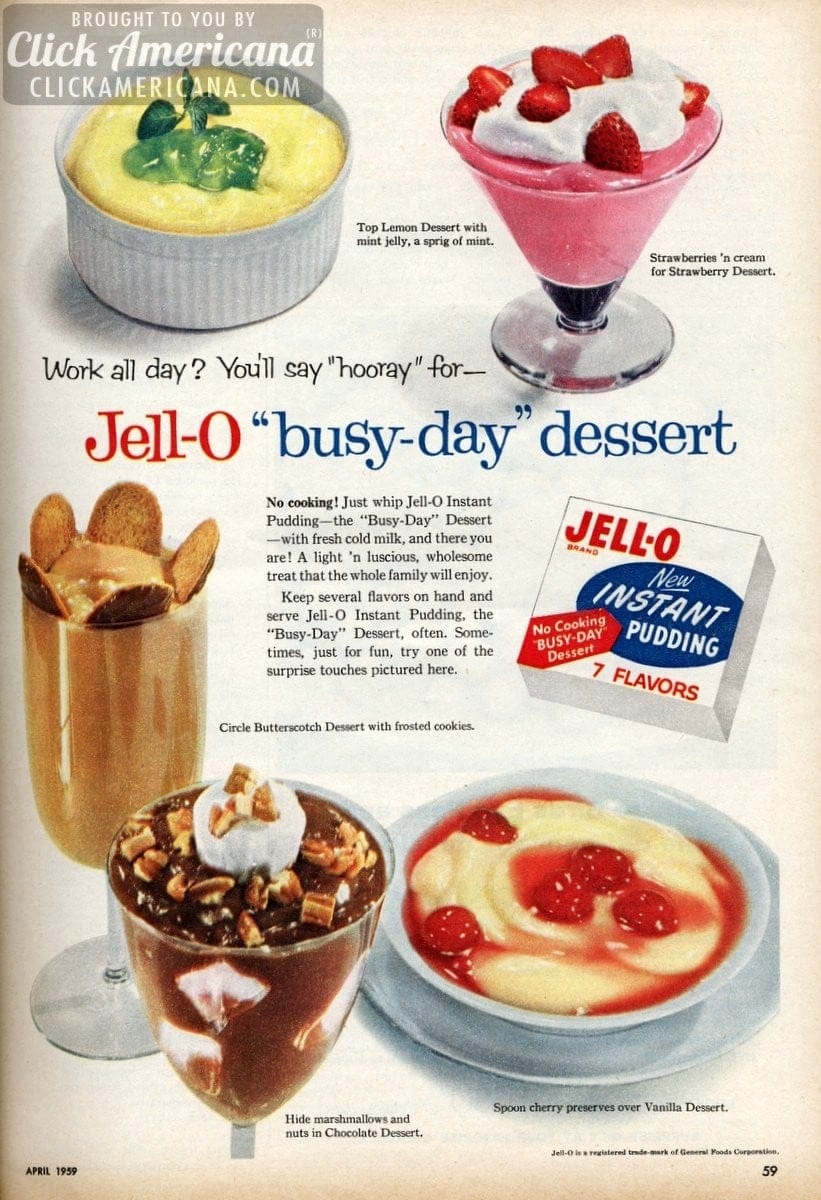 Busy day desserts with Jello pudding (1959) Click Americana