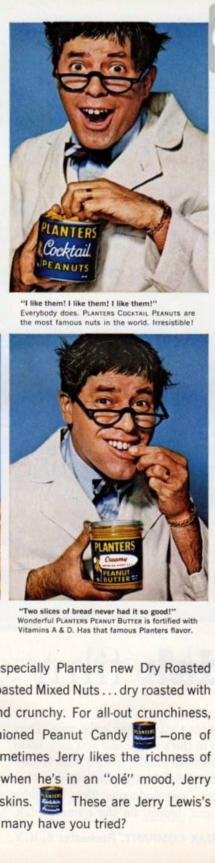 Jerry Lewis as "The Nutty Professor" for Planters nuts (1963) Click