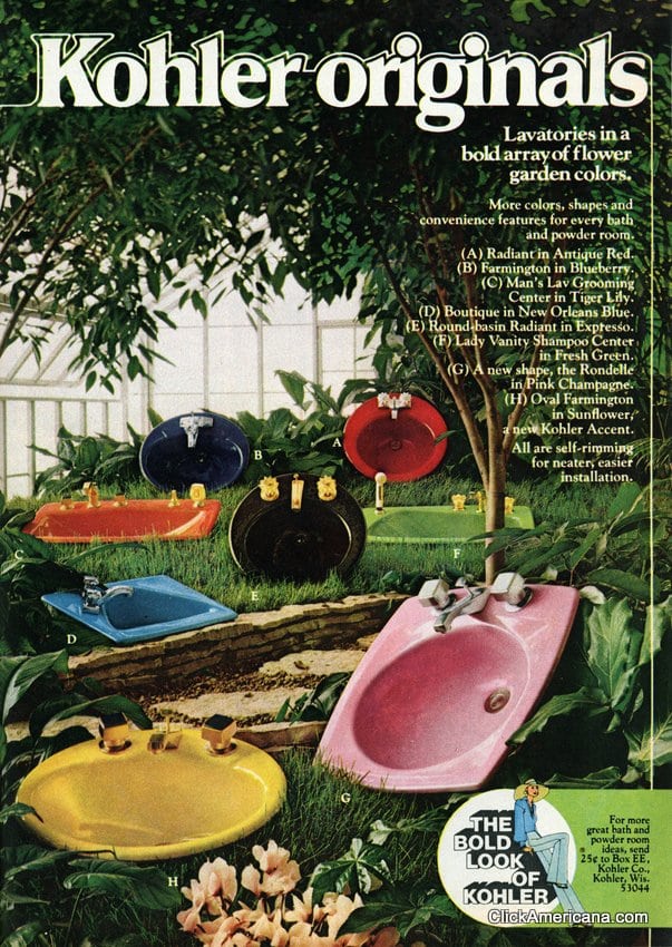 Colorful Kohler bathroom suites (1967 & 1975) Click Americana