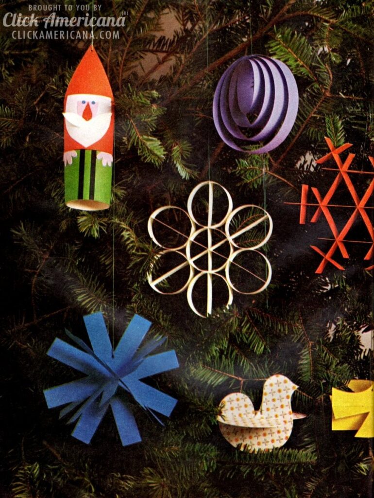 How to craft clever Christmas ornaments from paper (1960) - Click Americana